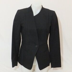 Lafayette 148 Blazer Jacket Womens 4 Black Assymetrical Slim Cotton Blend